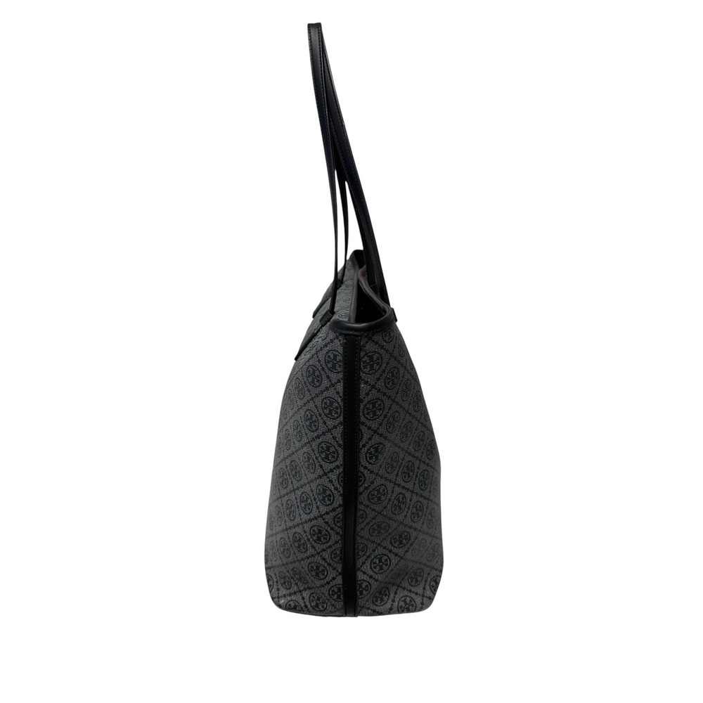 Tory Burch Gemini Link Tote Women Large Gray Black Monogram Zip Top Bag EUC - Picture 4 of 9
